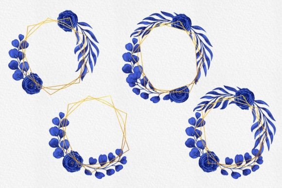Blue and Gold Watercolor Floral Frames for Your Creative Projects