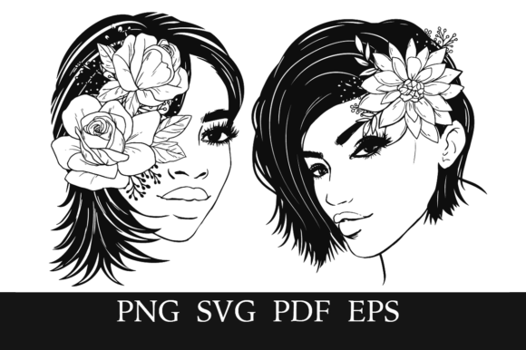 Floral Lovely Short Hair Women Digital Design Files