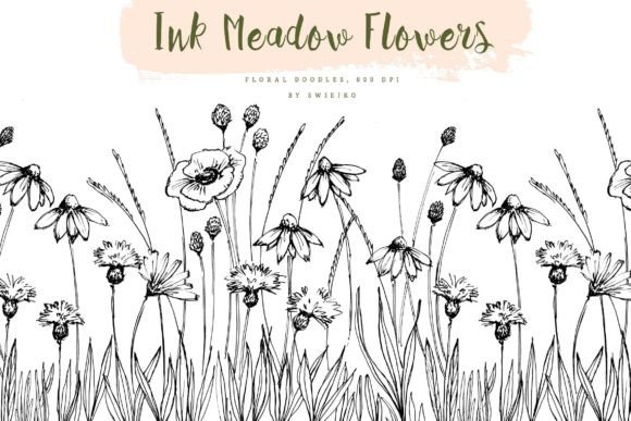 Hand Drawn Ink Meadow Illustrations for Creative Projects