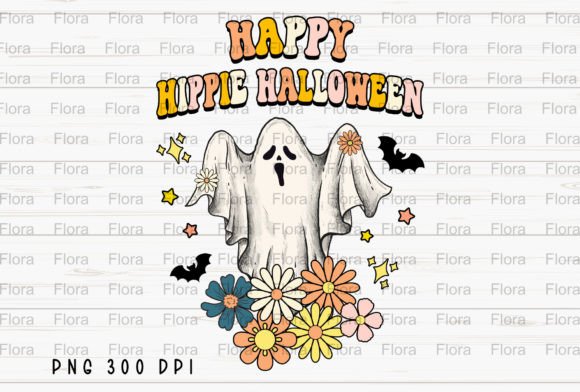 Happy Hippie Halloween Ghost Floral PNG for Creative Projects