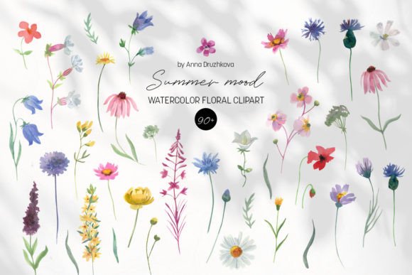 Summer Mood Watercolor Floral Clipart for Creative Projects
