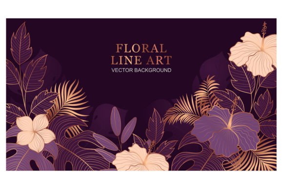 The Elegance of Luxury Purple and Golden Floral Line Art